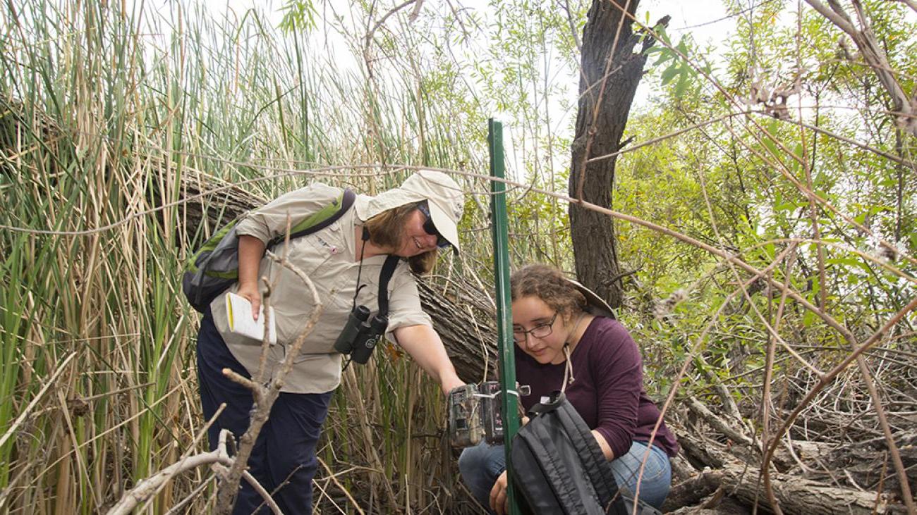 Professor Nina Karnovsky and a student at Bernard Field Station